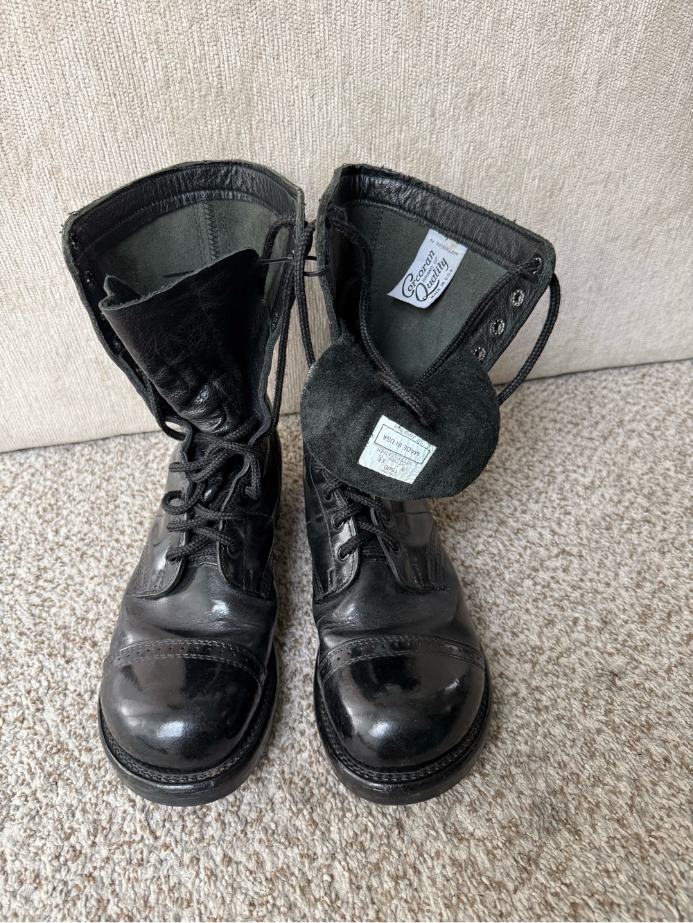 Vintage Corcoran 1500 Black Leather Jump Boots Mens 9 EE Made in USA 10"